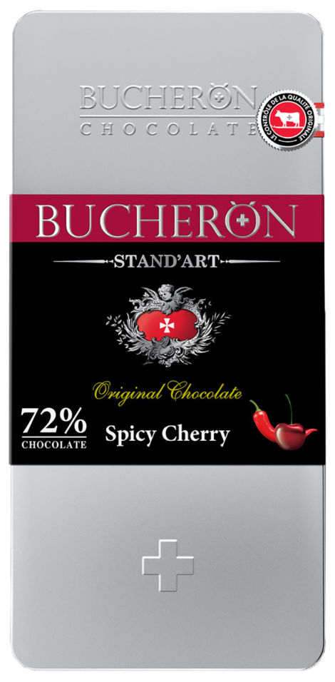 BUCHERON Черен шоколад 72% с череши и люти чушки 100 гр, Продуктови ...