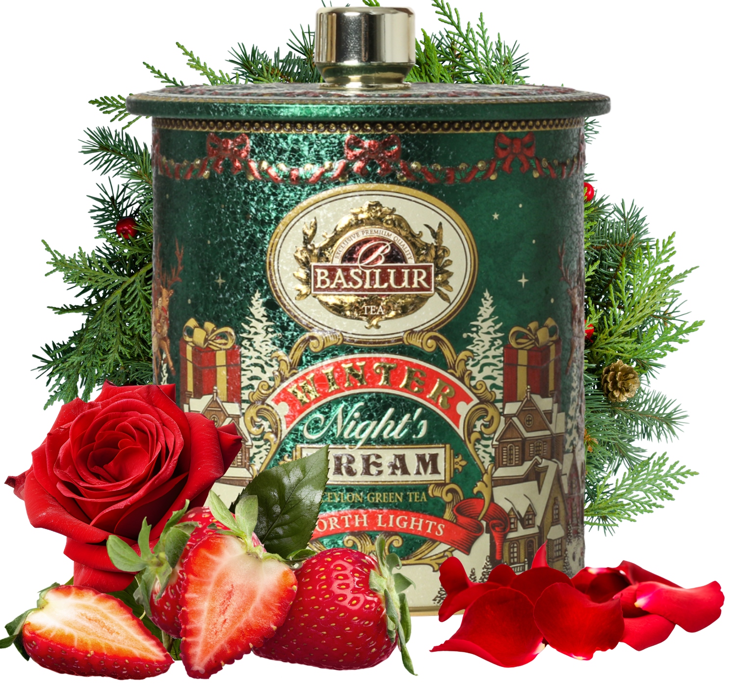 Basilur Метална кутия Зелен чай с ягода и роза Winter Edition 100 гр