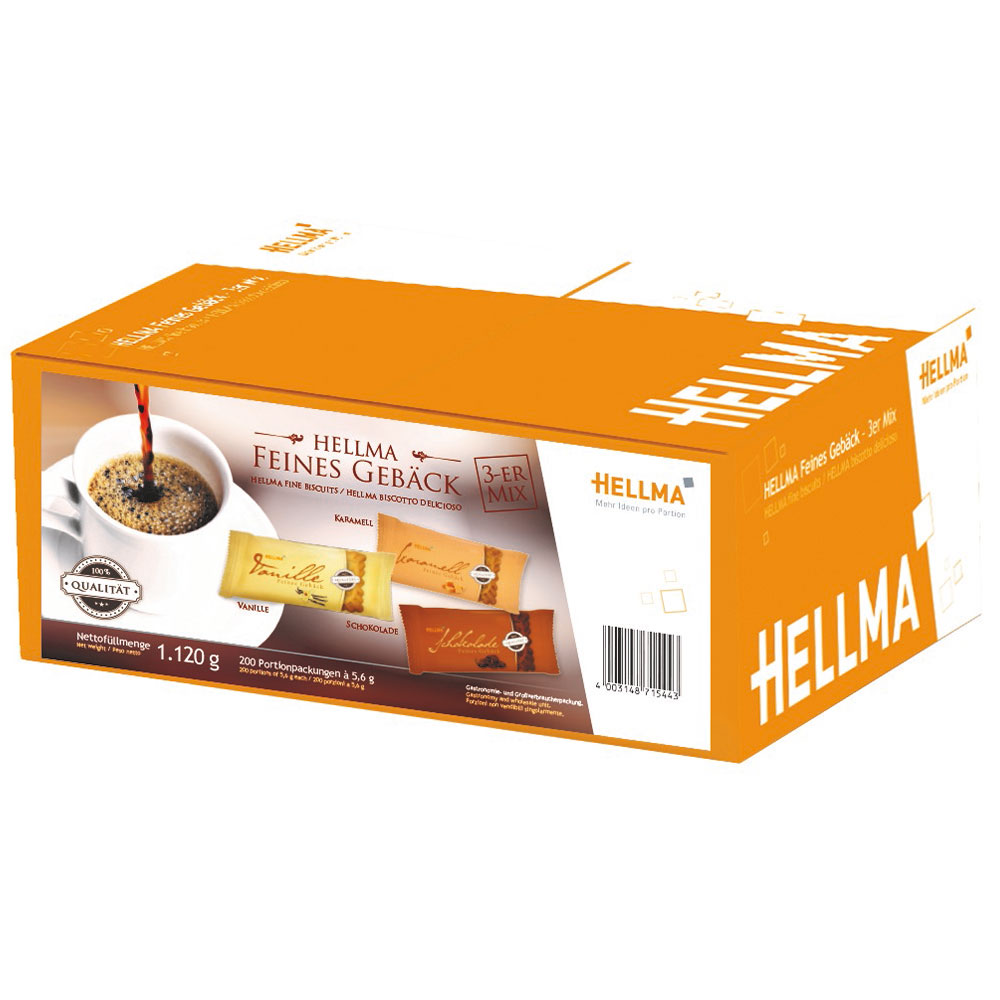 Hellma 200 бр индивидуално опаковани бисквитки с вкус на карамел, ванилия и шоколад 1120 гр
