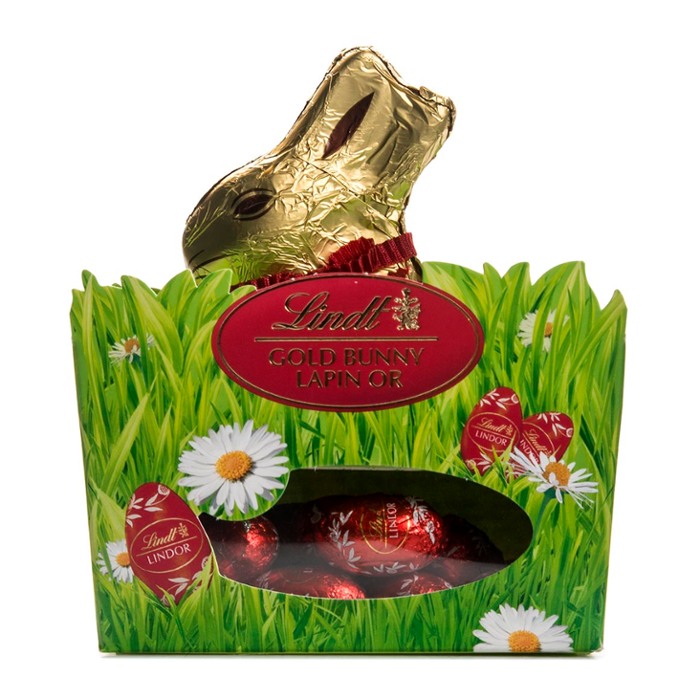 Lindt Великденски комплект Шоколадово зайче и шоколадови яйца 150 гр ...