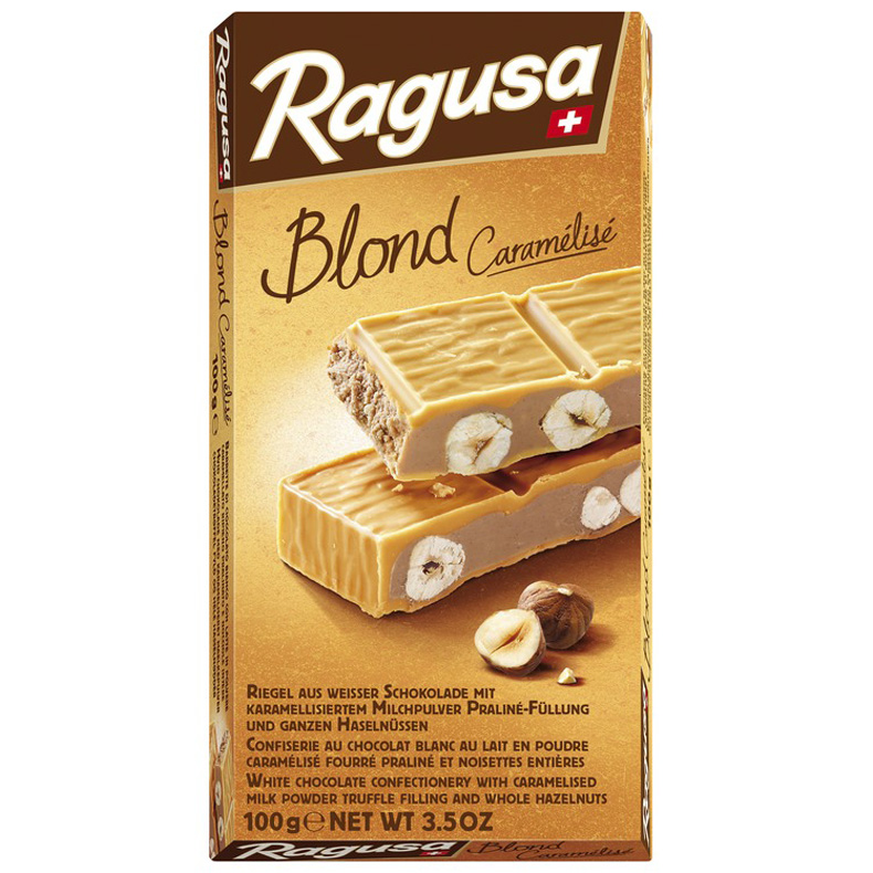 Ragusa Blond Бял шоколад с карамелизирано мляко, пълнеж от пралина и цели лешници 100 гр