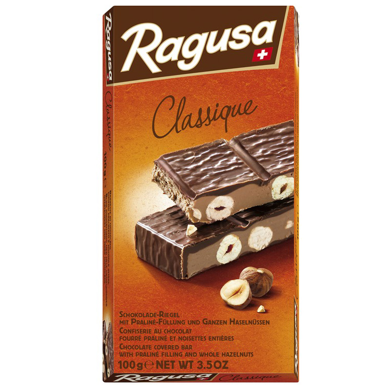 Ragusa Classique шоколад с пралинов пълнеж и цели лешници покрит с тъмен шоколад 100 гр