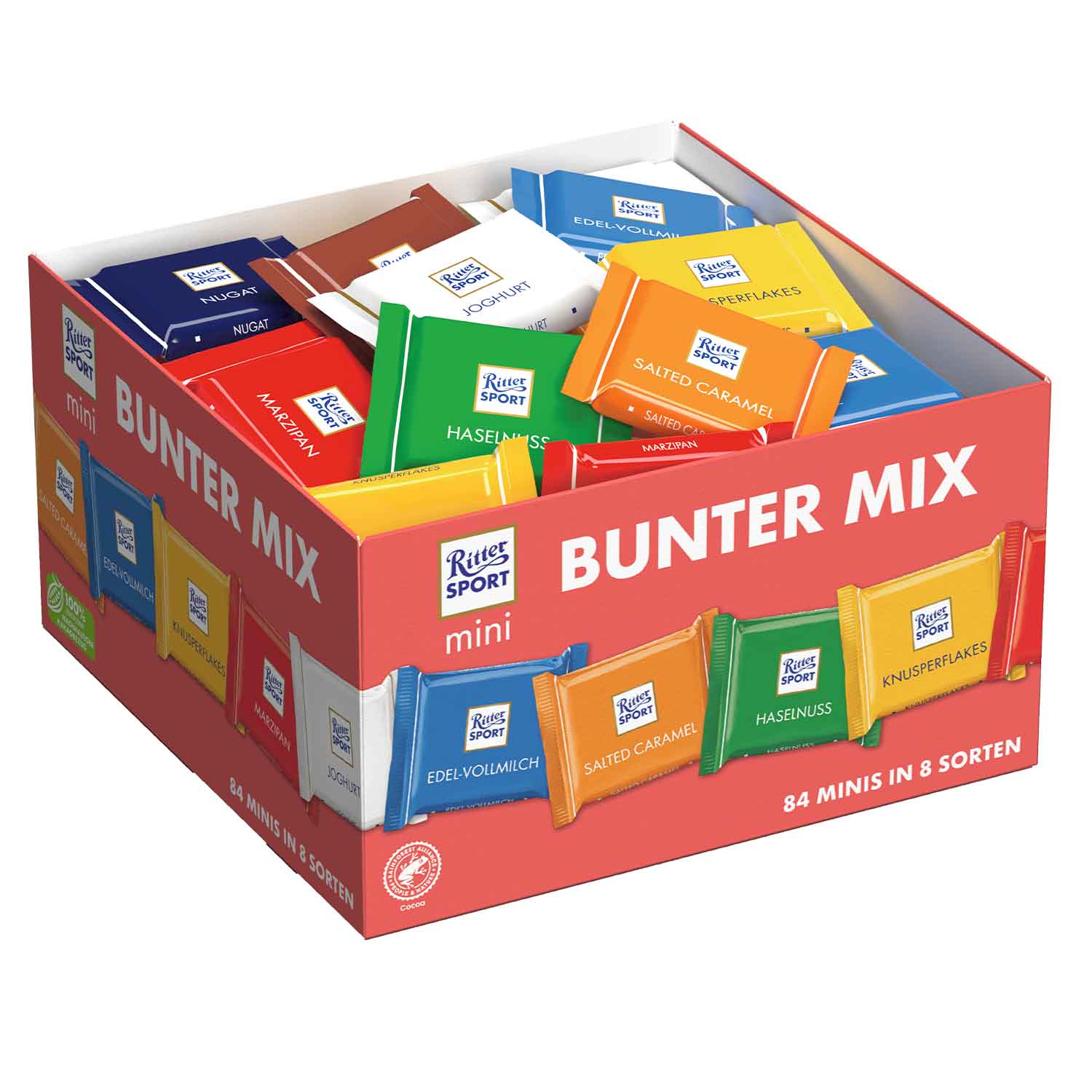 Ritter sport цветен микс от шоколадчета 84 бр 1400 гр