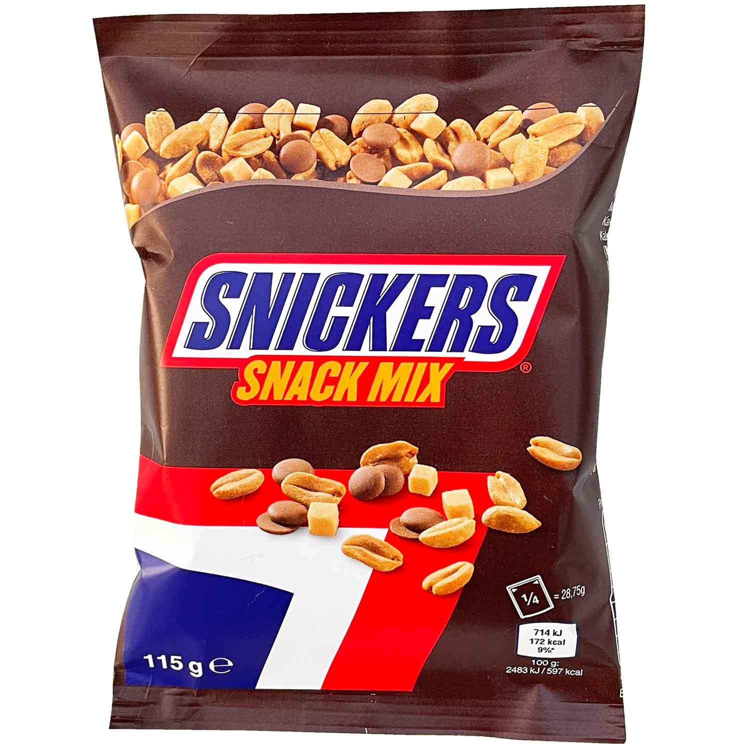 Snickers Микс от печени фъстъци, кубчета карамел и шоколадови зърна 115 ...
