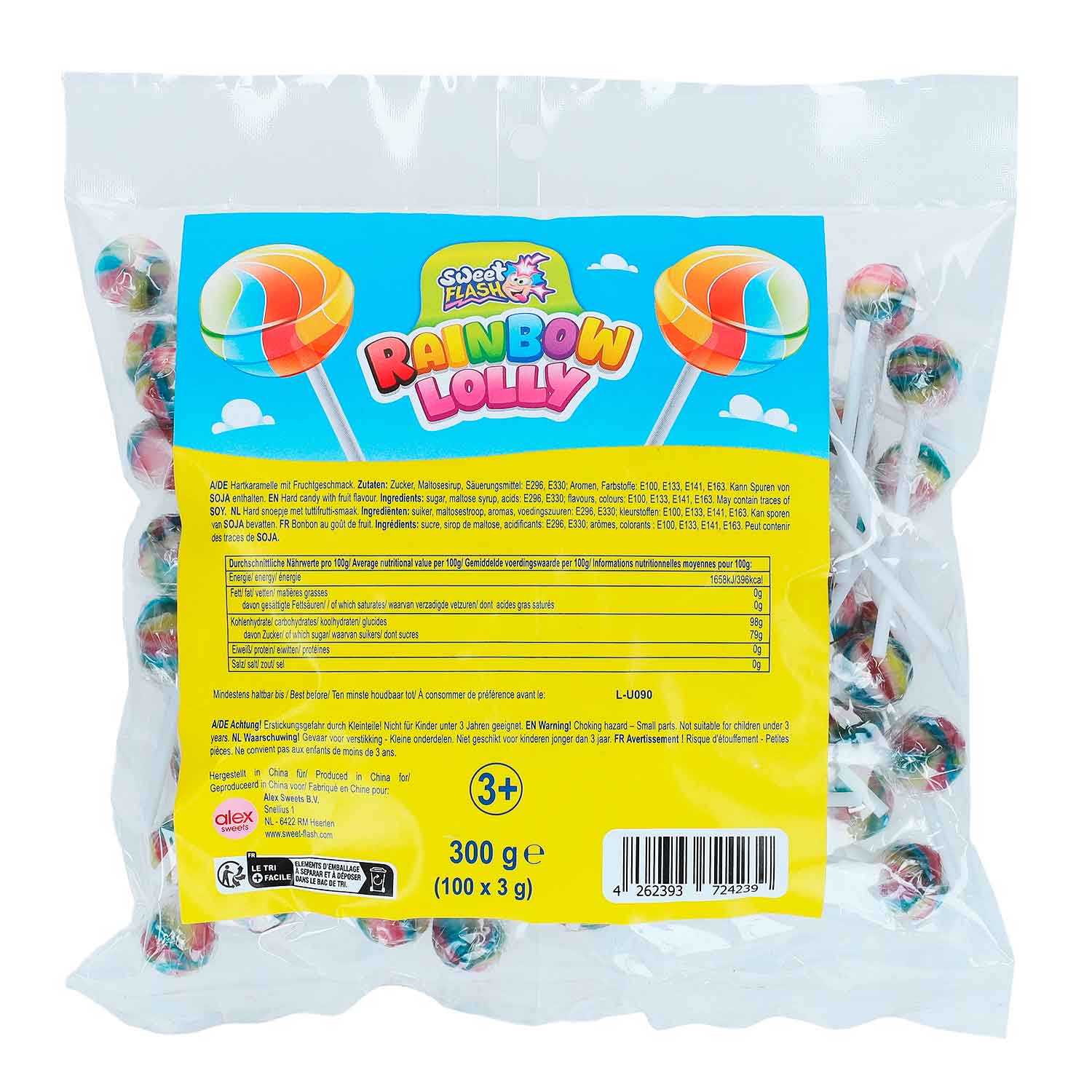 Sweet Flash 100 бр. индивидуално опаковани близалки с плодов вкус 300 гр