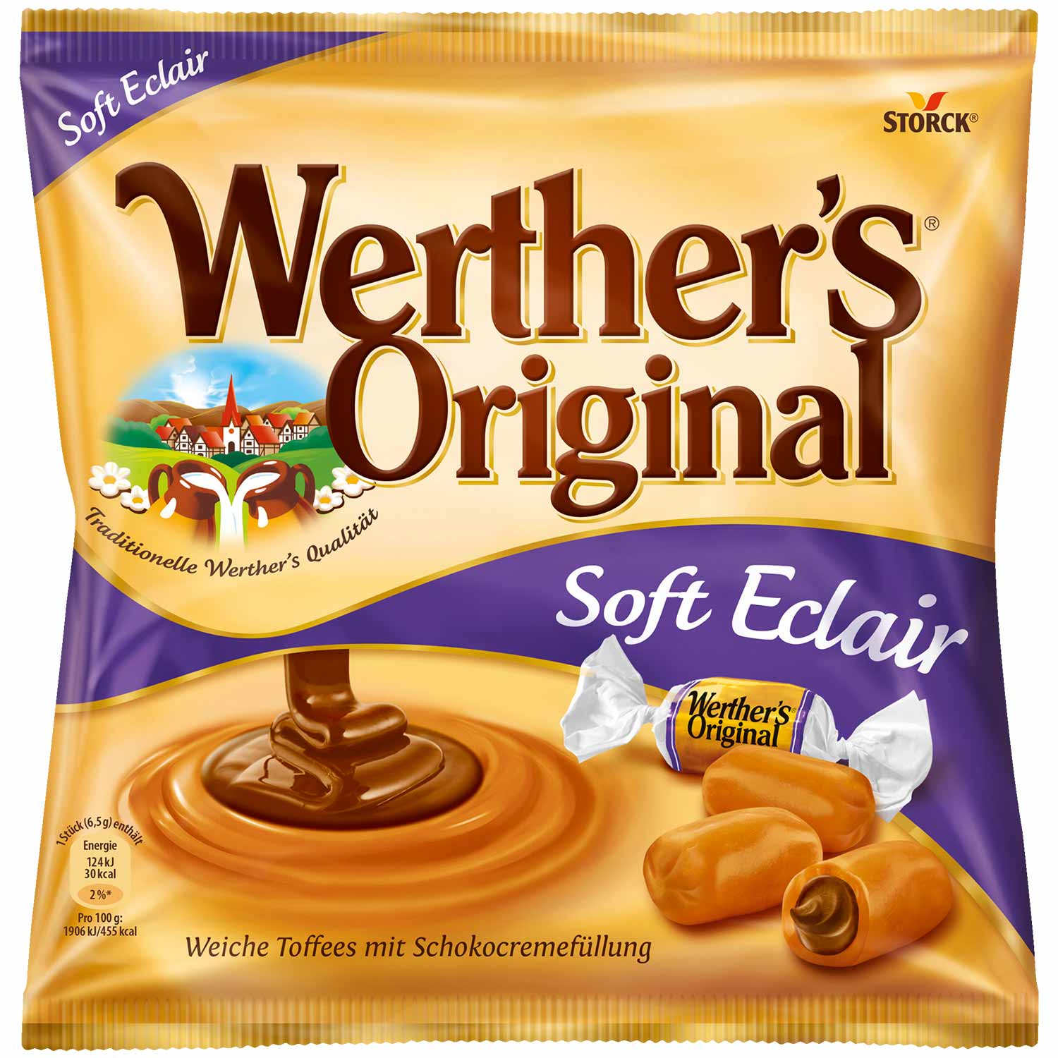 Werther's Original Soft Eclair Меки карамелени бонбони с шоколадов пълнеж 180 гр