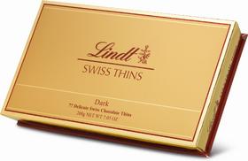 Lindt Swiss Thins 77 бр шоколадчета от чист тъмен шоколад, 200 гр 
