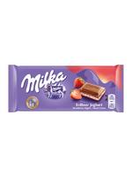 Milka Алпийски млечен шоколад с пълнеж с вкус на ягода и кисело мляко 100 гр. - 3 бр