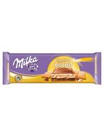 Milka Алпийски млечен шоколад с пълнеж от какаов крем (28%), крем пълнеж (18%) и фини бисквити (13%) 300 гр.
